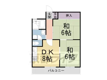 阪急電鉄京都線 西院駅(阪急) 徒歩10分 10階建 築47年(2DK/9階)の間取り写真
