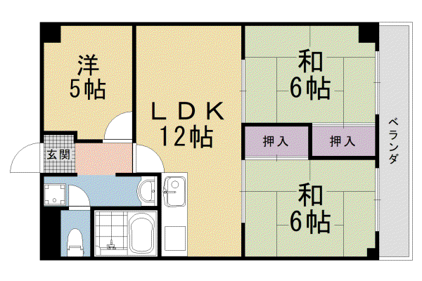 阪急電鉄京都線 西京極駅 徒歩12分 6階建 築42年(3LDK/1階)の間取り写真