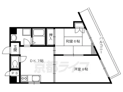 阪急電鉄嵐山線 松尾大社駅 徒歩10分 4階建 築33年(2DK/2階)の間取り写真