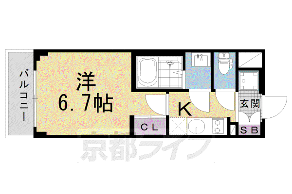 近鉄京都線 東寺駅 徒歩12分 5階建 築4年(1K/5階)の間取り写真
