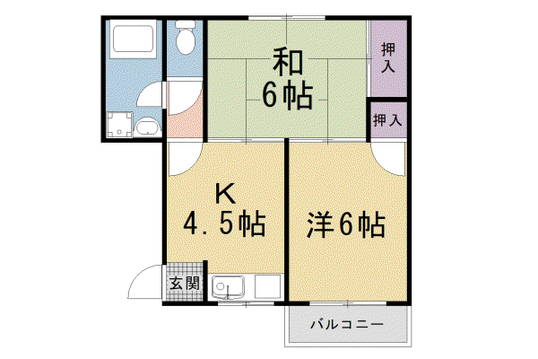 京福北野線 常盤駅(京都) 徒歩5分 4階建 築54年(2DK/3階)の間取り写真