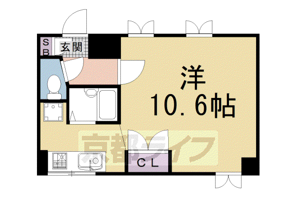 阪急電鉄京都線 西院駅(阪急) 徒歩10分 5階建 築35年(1K/4階)の間取り写真
