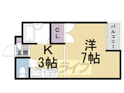 山陰本線 花園駅(京都) 徒歩12分 5階建 築37年(1K/3階)の間取り写真
