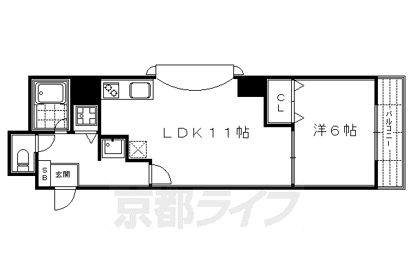 京都市烏丸線 丸太町駅(京都市営) 徒歩4分 5階建 築41年(1LDK/2階)の間取り写真
