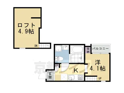 山陰本線 丹波口駅 徒歩7分 2階建 築4年(1K/2階)の間取り写真