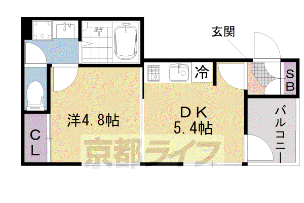 近鉄京都線 竹田駅(京都) 徒歩6分 3階建 築4年(1DK/1階)の間取り写真