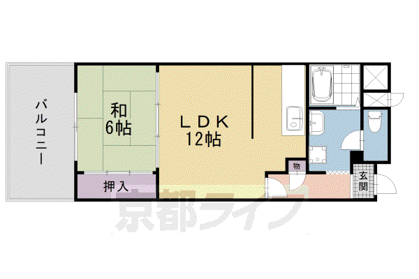 京都市烏丸線 烏丸御池駅 徒歩5分 6階建 築41年(1LDK/4階)の間取り写真