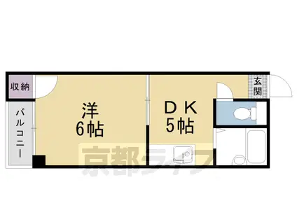 山陰本線 二条駅 徒歩7分 3階建 築36年(1DK/1階)の間取り写真