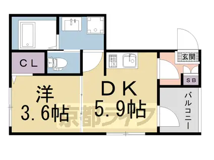京阪電気鉄道京阪線 伏見稲荷駅 徒歩5分 3階建 築4年(1DK/3階)の間取り写真