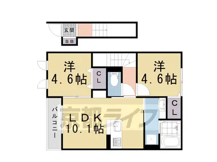 叡山電鉄 一乗寺駅 徒歩9分 2階建 築4年(2LDK/2階)の間取り写真