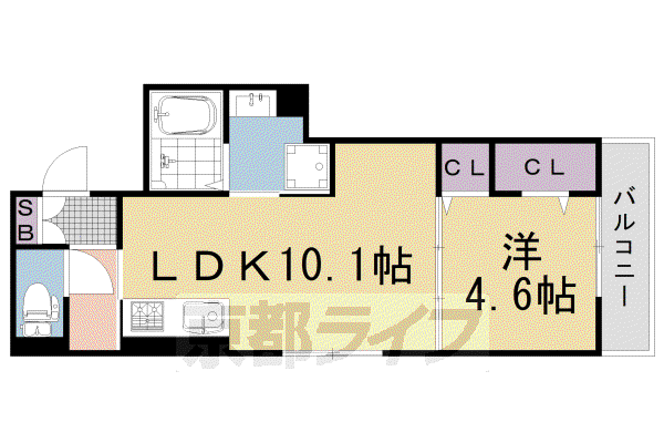東海道本線 向日町駅 徒歩9分 3階建 築4年(1LDK/1階)の間取り写真