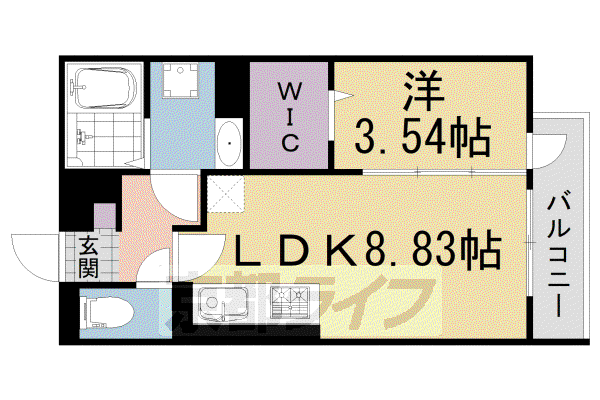近鉄京都線 小倉駅(京都) 徒歩13分 3階建 築4年(1LDK/2階)の間取り写真