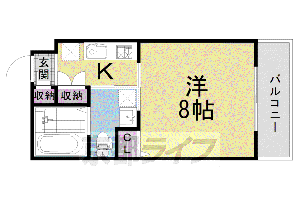 京阪電気鉄道京阪線 清水五条駅 徒歩3分 4階建 築4年(1K/2階)の間取り写真