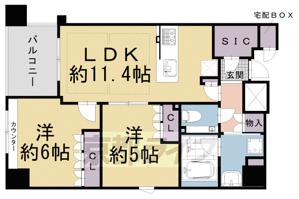 阪急電鉄京都線 大宮駅(京都) 徒歩6分 11階建 築4年(2LDK/11階)の間取り写真