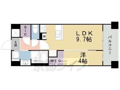 京都市烏丸線 四条駅(京都市営) 徒歩8分 5階建 築3年(1LDK/4階)の間取り写真