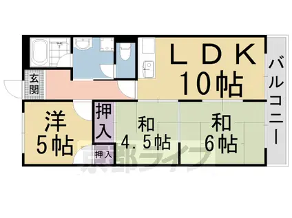 山陰本線 太秦駅(JR) 徒歩7分 7階建 築45年(3LDK/4階)の間取り写真