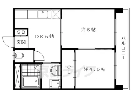 阪急電鉄京都線 西京極駅 徒歩12分 6階建 築38年(2DK/2階)の間取り写真