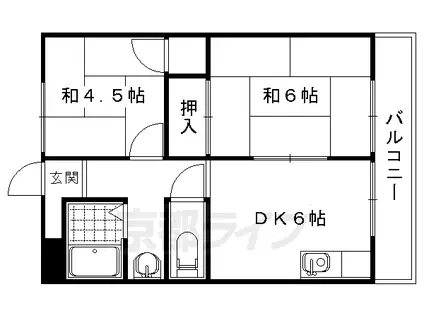 山陰本線 嵯峨嵐山駅 徒歩5分 2階建 築39年(2DK/1階)の間取り写真