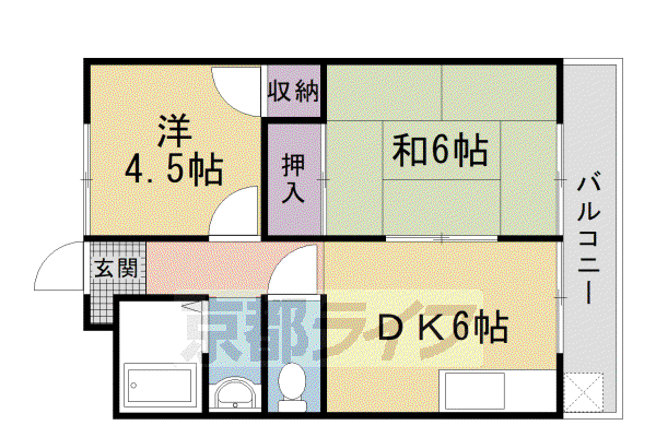 山陰本線 嵯峨嵐山駅 徒歩5分 2階建 築40年(2DK/1階)の間取り写真