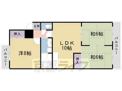 山陰本線 太秦駅(JR) 徒歩5分 4階建 築43年(3LDK/3階)の間取り写真