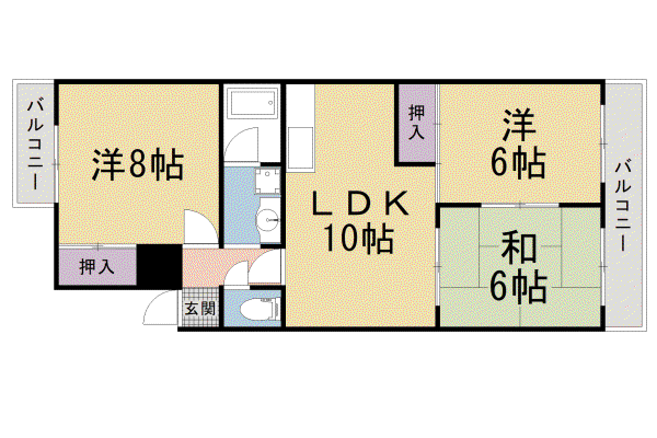 サンサーラ乾(3LDK/3階)の間取り写真