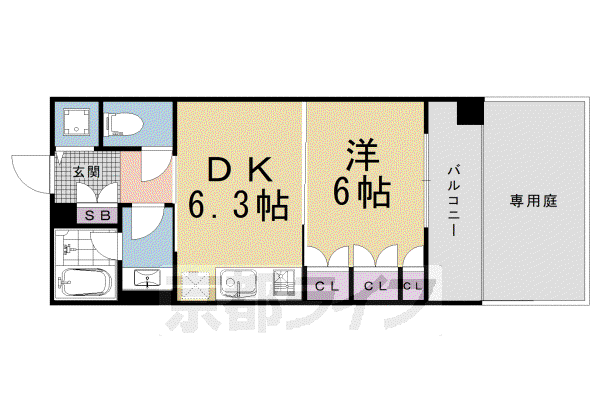 京都市烏丸線 五条駅(京都市営) 徒歩5分 8階建 築4年(1DK/1階)の間取り写真