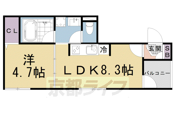 東海道本線 京都駅 徒歩10分 3階建 築4年(1LDK/1階)の間取り写真