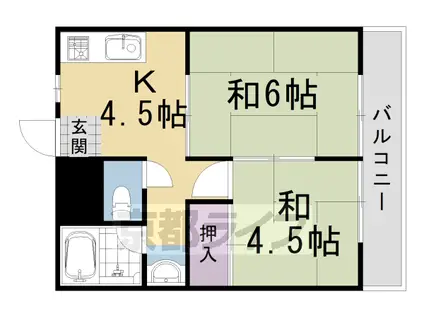 山陰本線 嵯峨嵐山駅 徒歩8分 2階建 築40年(2DK/1階)の間取り写真
