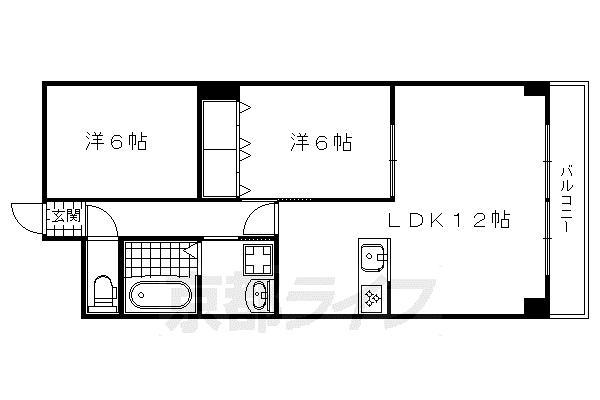 京都市東西線 太秦天神川駅 徒歩9分 8階建 築42年(2LDK/3階)の間取り写真