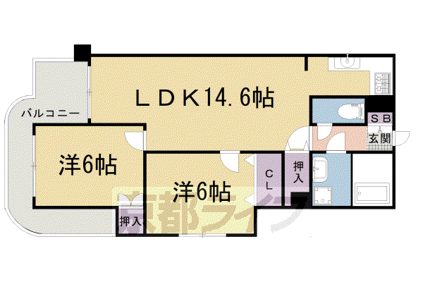 阪急電鉄京都線 西京極駅 徒歩11分 6階建 築38年(2LDK/3階)の間取り写真