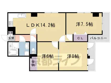 阪急電鉄京都線 西京極駅 徒歩11分 6階建 築37年(3LDK/1階)の間取り写真