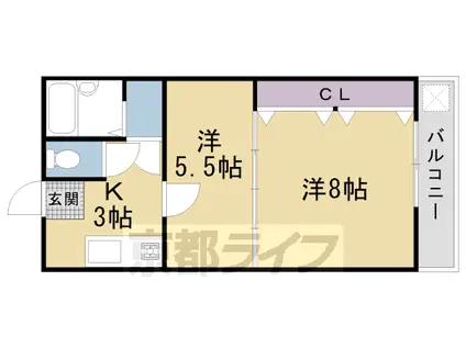 阪急電鉄嵐山線 松尾大社駅 徒歩15分 4階建 築29年(2K/1階)の間取り写真