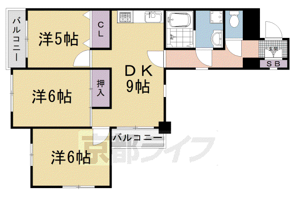 阪急電鉄京都線 西院駅(阪急) 徒歩4分 6階建 築38年(3LDK/3階)の間取り写真