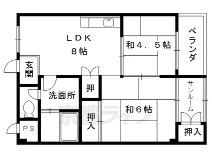 近鉄京都線 東寺駅 徒歩12分 3階建 築39年(2LDK/2階)の間取り写真