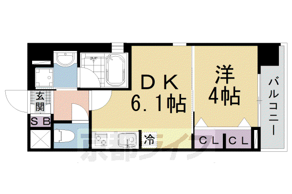 京都市烏丸線 十条駅(京都市営) 徒歩4分 9階建 築4年(1DK/7階)の間取り写真