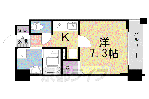 京都市烏丸線 十条駅(京都市営) 徒歩4分 9階建 築4年(1K/3階)の間取り写真