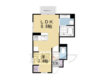 奈良線 城陽駅 徒歩7分 2階建 築3年(1LDK/1階)の間取り写真