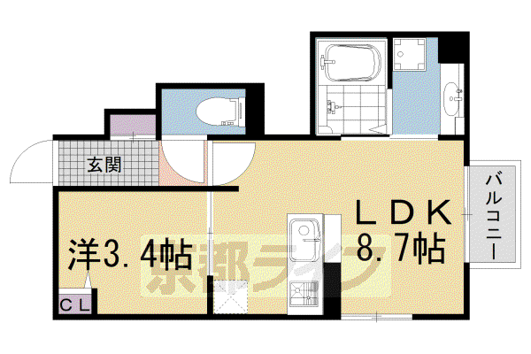 奈良線 城陽駅 徒歩7分 2階建 築4年(1LDK/1階)の間取り写真