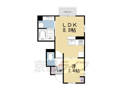 奈良線 城陽駅 徒歩7分 2階建 築3年(1LDK/1階)の間取り写真