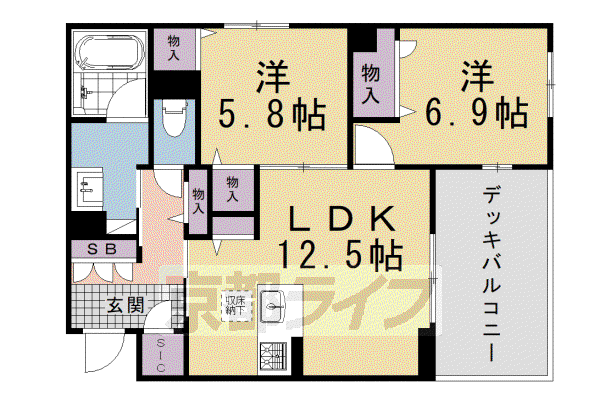 京都市烏丸線 北大路駅 徒歩25分 3階建 築1年(2LDK/1階)の間取り写真
