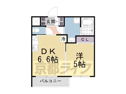 山陰本線 丹波口駅 徒歩10分 5階建 築3年(1DK/2階)の間取り写真