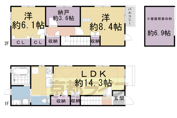 京都市東西線 二条駅 徒歩8分 2階建 築4年(2SLDK)の間取り写真