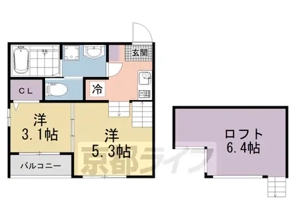 京阪電気鉄道京阪線 伏見稲荷駅 徒歩9分 2階建 築1年(2K/1階)の間取り写真