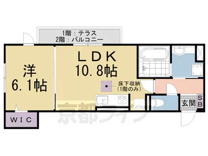 京都市東西線 御陵駅 徒歩17分 2階建 築4年(1LDK/1階)の間取り写真