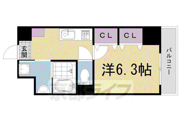 奈良線 新田駅(京都) 徒歩3分 6階建 築4年(1K/4階)の間取り写真
