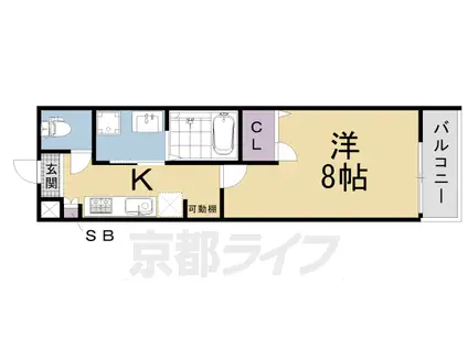 京都市烏丸線 五条駅(京都市営) 徒歩7分 3階建 築3年(1K/1階)の間取り写真