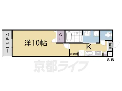 京都市烏丸線 五条駅(京都市営) 徒歩7分 3階建 築3年(1K/3階)の間取り写真