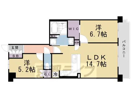 東海道本線 西大路駅 徒歩4分 7階建 築3年(2LDK/4階)の間取り写真