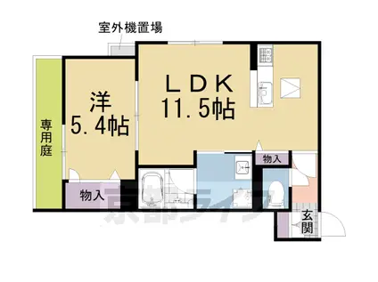 近鉄京都線 富野荘駅 徒歩9分 3階建 築3年(1LDK/1階)の間取り写真