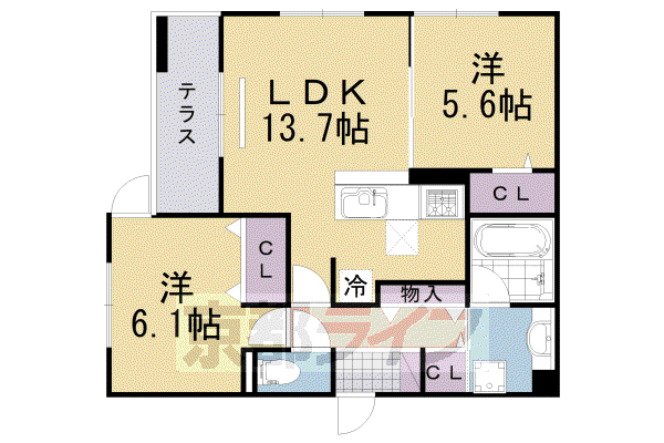 阪急電鉄京都線 上牧駅(大阪) 徒歩5分 3階建 築4年(2LDK/1階)の間取り写真